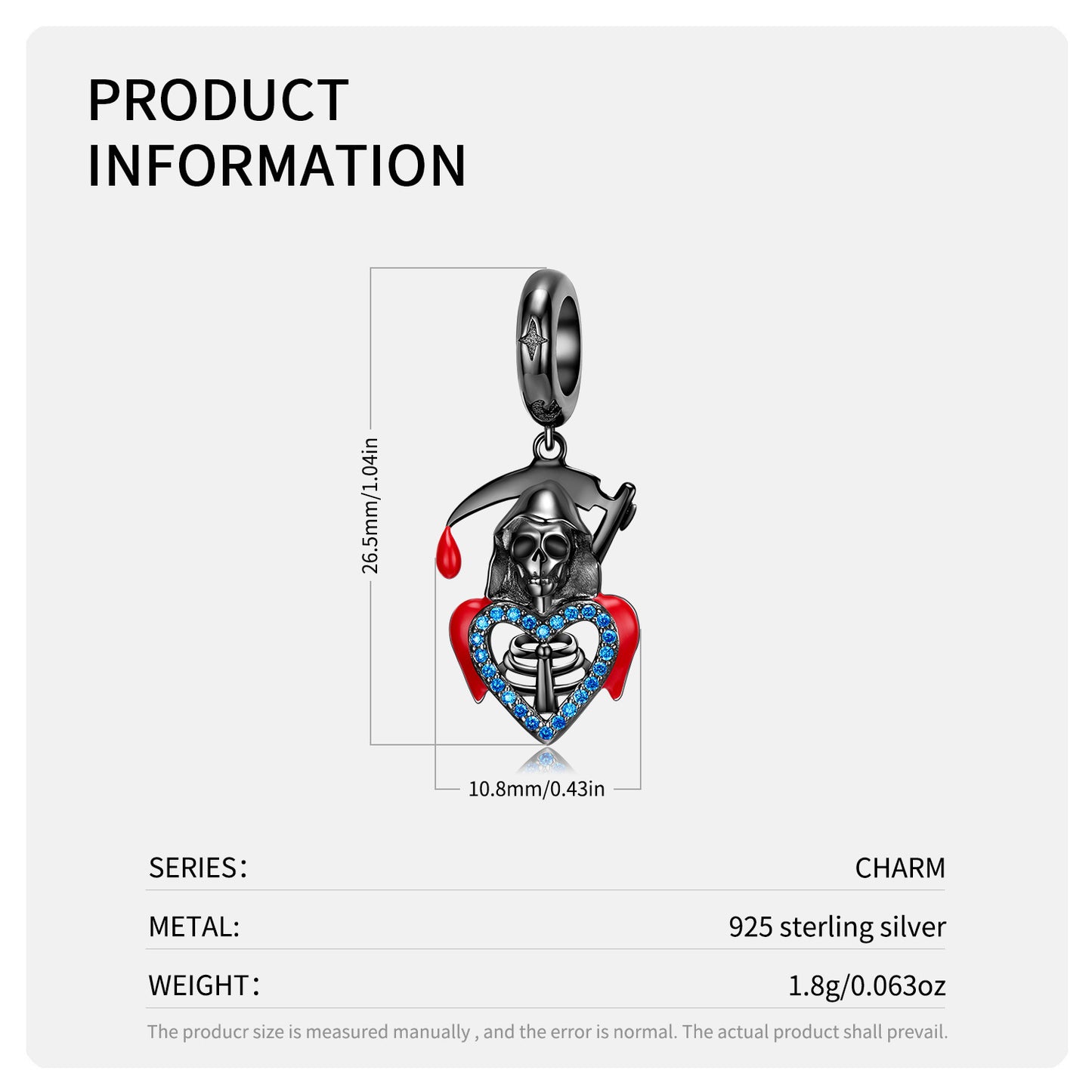 Charms “Sickle Skull” S925 para Halloween ✨🖤