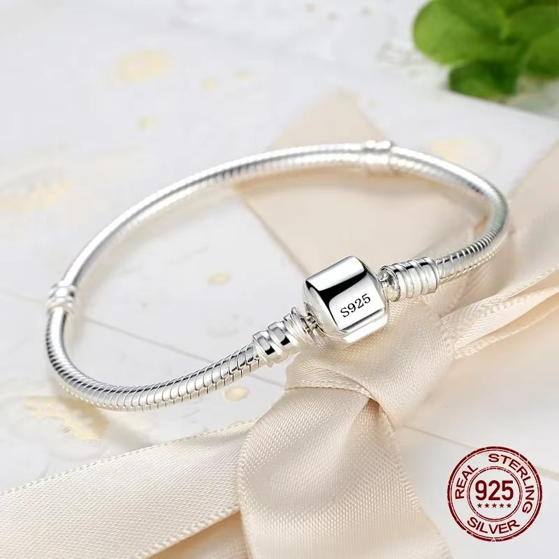 TOP SALE Authentic 100% 925 Sterling Silver 3MM Snake Chain Bangle & Bracelet for Women Luxury Bangle Jewelry 16-23CM