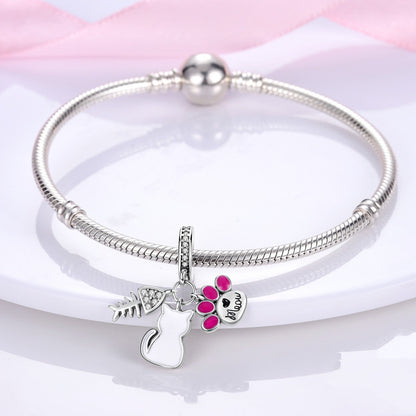 Charm Gato, Pez, Patita felina Plata s925